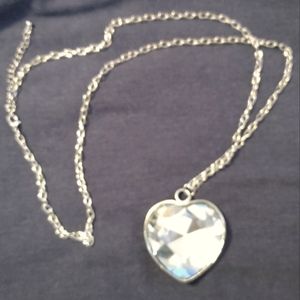 3 for💲25🌟clear glass stone giant big bling HEART pendant necklace silver-tone